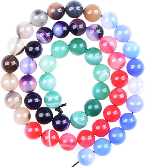 Massive Beads 140PCS 6MM Natural Crystal Beads Stripe Agate Gemstone Round Loose Energy Healing Beads with Free Crystal Stretch Cord for Jewelry M...