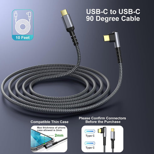 OKRAY USB C Cable, 2-Pack 10ft iPhone 15 Charger Cord USB-C to C 90 Degree Right Angle 60W Fast Charging Compatible for iPhone 15 Pro Max Plus, Ma...