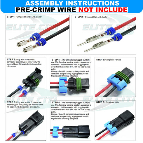 3-PACK (2-PIN) 30Amp Metri-Pack Waterproof Connector Terminals and Seals 12-10awg...
