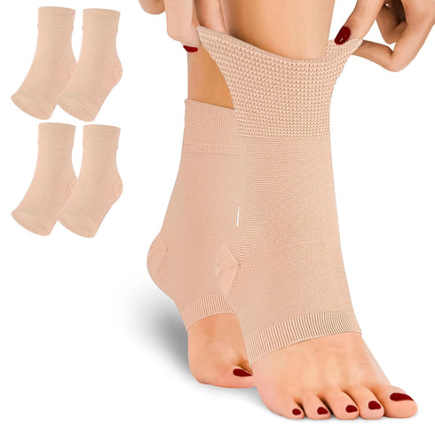 Ankle Brace Compression Sleeves Open Toe Compresion Socks 8-15mmHg for Women Men,Plantar Fasciitis Socks with Arch Support Beige L/XL...