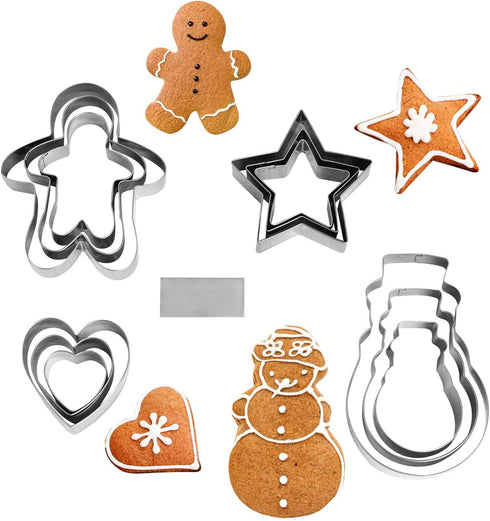 NewlineNY Cookie Molds Cutters Sets: Stainless Steel 13 Pieces Cookie Mold Biscuit Pastry Cutter Set, Man, Star, Heart, Snowman & a Cutter Blade...
