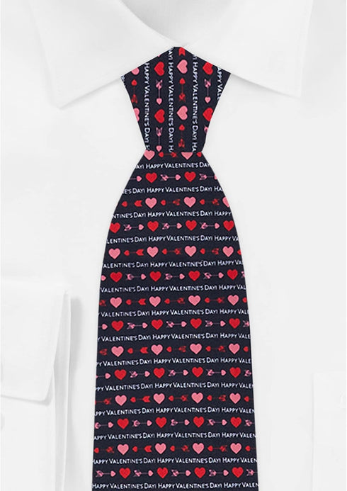 Jacob Alexander Men's Happy Valentine's Day Hearts and Love Arrows Pre-Tied Clip-On Neck Tie - Black White Red...