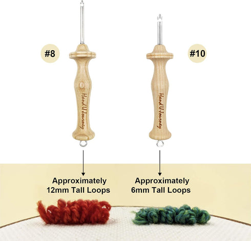 Hand U Journey 8# Fine & 10# Regular Size Beech Wood Handle Punch Needle Rug Hooking Tool Sets-with Oxford Open-Side Design...