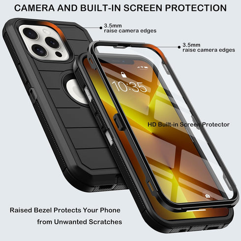for iPhone 13 Pro Max Case with Belt Clip Holster & Kickstand,Built-in Screen Protector,Heavy Duty Shockproof Drop Protection Military Grade Full ...
