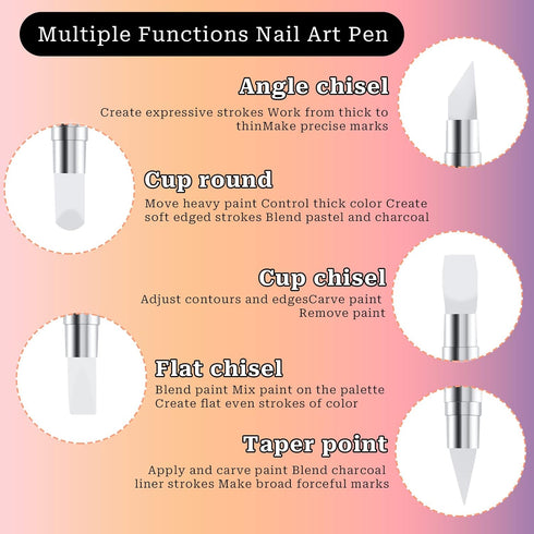 5 Pcs Nail Art Sculpture Pen Dual Tipped Silicone Nail Tools Nail Art Acrylic Pen Silicone Brushes for Resin Nail Art Tools for Design Nail Foil C...