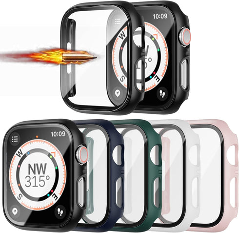 5 Pack Case with Tempered Glass Screen Protector for Apple Watch 45mm Series 9 Series 8 Series 7,JZK Hard PC HD Full Cover Protective Guard Bumper...