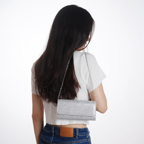 4 Pieces Women Evening Rhinestone Jewelry Set Bling Glitter Silver Clutch Purse Necklace Earrings Bracelets for Women Bride Wedding Evening Party...