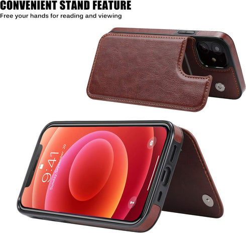 Wallet Case Compatible with iPhone 12 Pro/12,Slim Protective case with Card Holder,Premium PU Leather Card Slots Case with a Screen Protective Gla...