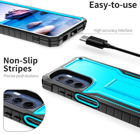 ExoGuard for MOTO G Stylus 2022 Case, Rubber Shockproof Full-Body Cover Case Come with a Tempered Glass Screen Protector and Kickstand Compatible ...