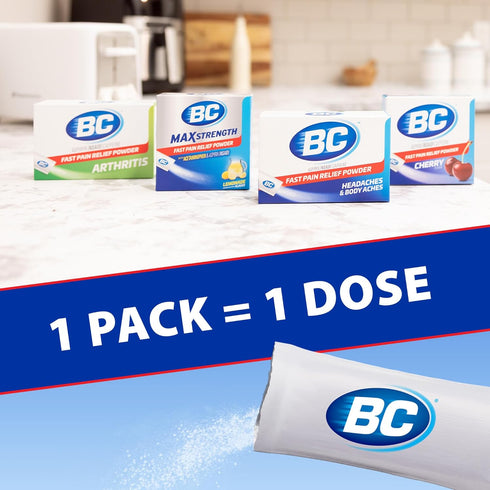 BC Powder Pain Reliever, Cherry Flavor Aspirin Dissolve Packs, 4 Count Powder Packets, 6 Pack...
