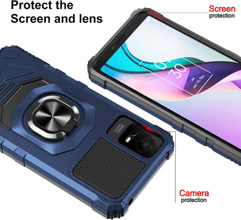 for TCL ION X Case,TCL ION V Phone Case with Tempered Glass Screen Protector,Military Grade Heavy Duty Shockproof Protective Cover,with Ring Kicks...