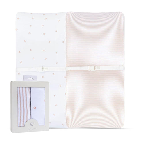 Ely’s & Co. Changing Pad Cover, Diaper Changing Table Sheets, 2 Pack, Cradle Sheet Set for Baby Girls, 100% Jersey Knit Cotton, Pink Tulip Collect...