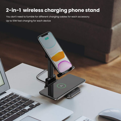 MEISO 2 in 1 Wireless Charger, Dual Wireless Charging Desk Phone Stand, 10W Qi Fast-Charging Dock for iPhone 12/11/MAX/XS/XR/X/8,AirPods/Pro,Samsu...