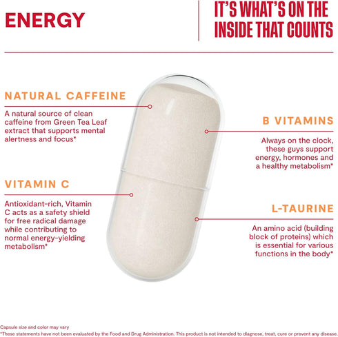 HABIT Energy Supplement (60 Capsules) - New Look, Supports Energy, Alertness and Focus, Natural Caffeine, Vitamins B & C, Green Tea extract, Vegan...