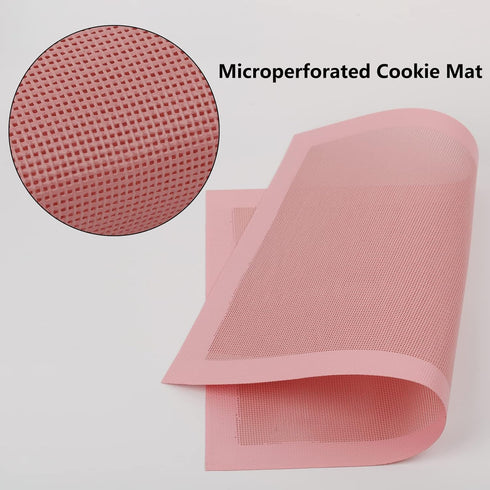 Perforated Baking Mats, 2 PCS Pink Eclair Silicone Mat for Half Sheet, Non-Stick Reusable Oven Liners for Making Bread/Pizza/Pastry/Cookie 11 5/8"...