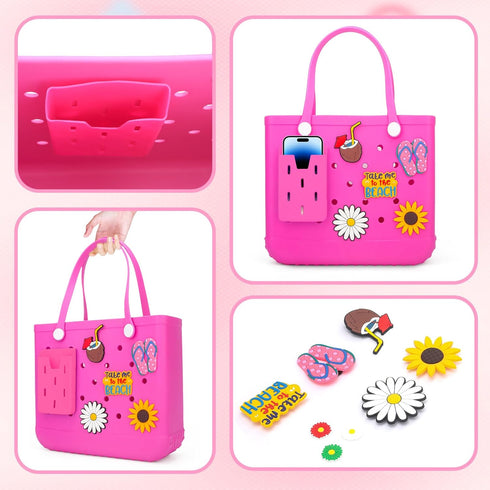 Silicone Phone Holder Compatible with Bogg Bag,Universal Soft Silicone Charm Insert Accessories Set for Bogg Beach Bags, for Most iPhone and Andro...