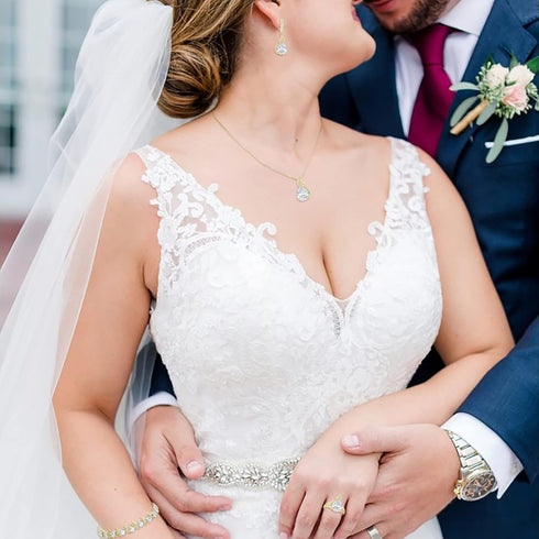 EVER FAITH Wedding Jewelry Set for Bride Bridesmaid, Glamour Teardrop Cubic Zirconia Pendant Necklace Earrings Tennis Bracelet Open Ring Sets for ...