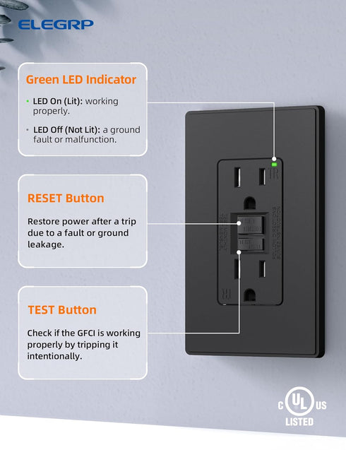 ELEGRP GFCI Outlet 15 Amp, Self-Test GFI Electrical Outlet with Thinner Design, TR Tamper Resistant GFCI Receptacle, Ground Fault Circuit Interrup...