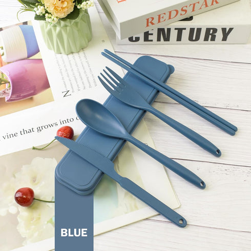 Large Reusable Travel Utensils Set with Case, Plastic Silverware Set for Adults Travel Picnic Camping, Portable Flatware Cutlery Set with Chopstic...
