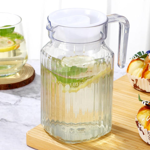 SEWACC 2 Pcs pot cold water bottle beverage kettle 21oz/600mL glass pitcher with lid covered pitchers iced tea pitcher fridge jug water jar clear ...