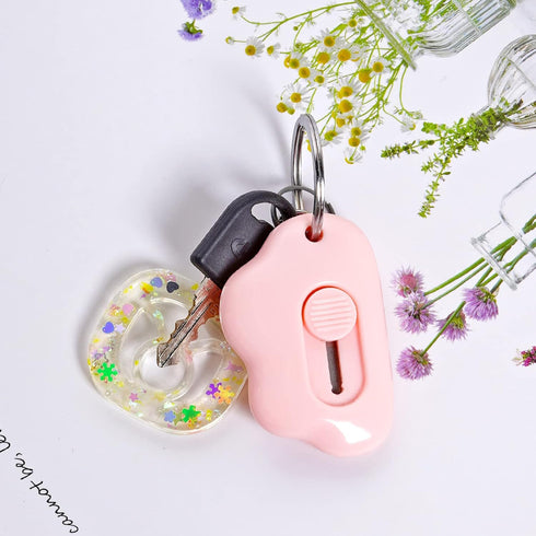 3 Pcs Mini Retractable Utility Knife Cloud Pocket Box Cutters Plastic Letter Opener Slide Open with Keychain Hole for Box Letter Envelope, Cloud S...