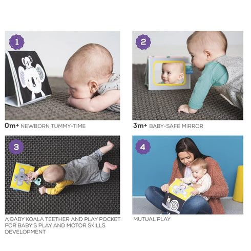Taf Toys Tummy Time Toys High Contrast Baby Book. Fun, Interactive Crinkle Books for Babies with Mirror & Soft Koala Teether - Baby Tummy Time Boo...