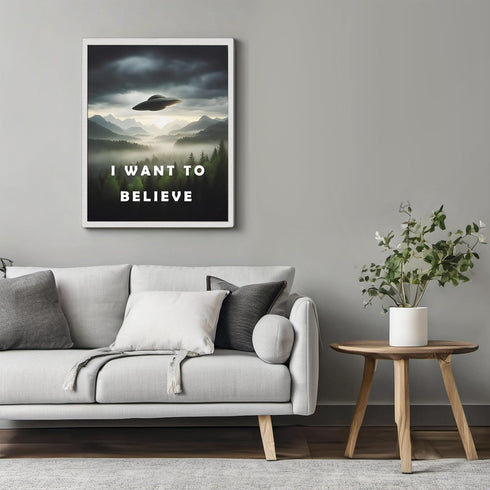 Posterizer 1 pcs-I Want To Believe-UFO alien sci-fi decor-Fantasy & Fiction Art-Abstract & Modern Gift for movie lovers-Living Room Bedroom Decor-...