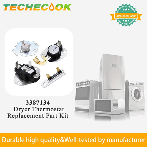 3387134 Cycling Thermostat 3977393 & 3392519 Dryer Thermal Fuse 3977767 High Limit Thermostat Replacement Part Kit by Techecook - Compatible for Whirlpool Kenmore Dryer