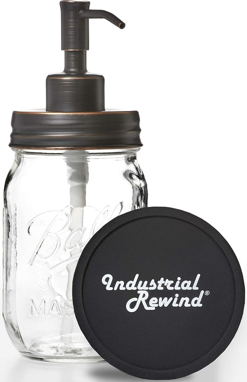 Ball Mason Jar Soap Dispenser Pump with Non-Slip Coaster, 16oz Clear Pint Ball Jar Soap Dispenser, Glass with Oil Rubbed Bronze Dispensing Lid, Ru...