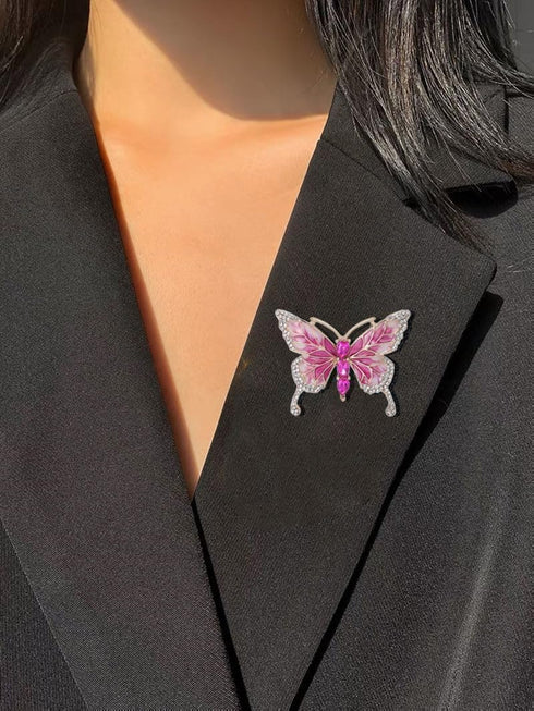 Pink Butterfly Brooches and Pins Crystal Butterfly Insect Safty Pin Dress Coat Suit Decor...