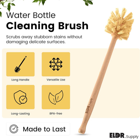Bottle Brush, 14in Extra Long German Beechwood Handle, Strong Hemp Bristles, Zero Waste, Cleans and Scrubs Hard to Reach Wide Mouth Jars, Glasses,...
