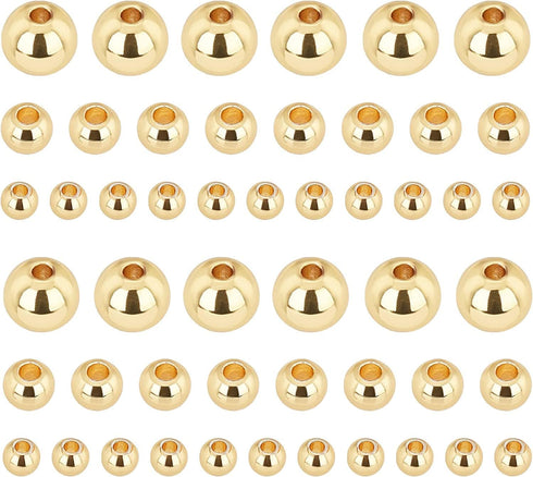 PH PandaHall 180pcs 18K Gold Plated Beads, 3mm 4mm 6mm Bracelet Bead Smooth Metal Spacer Beads Seamless Gold Ball Brass Tiny Bead for Summer Hawai...