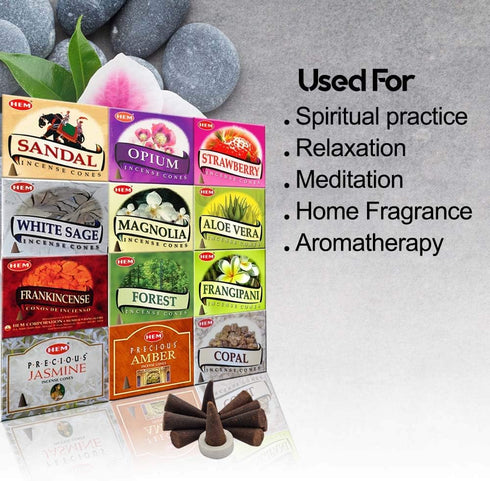 HEM 12 Assorted Boxes of HEM Incense Cones | Natural Fragrance For Aromatic Rooms | Meditation and Odor Remover, Air Purifier...
