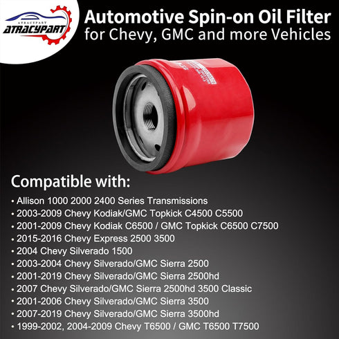 Oil Filter Compatible With Allison 1000 2000 2400 Transmissions, 6.6L Duramax Diesel Engine, 01-19 Chevy Silverado/GMC Sierra 2500HD, 03-09 Chevro...