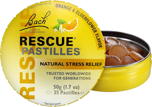 Bach RESCUE PASTILLES, Orange and Elderflower Flavor, Natural Stress Relief Lozenges, Homeopathic Flower Essence, Vegetarian, Gluten & Sugar-Free,...