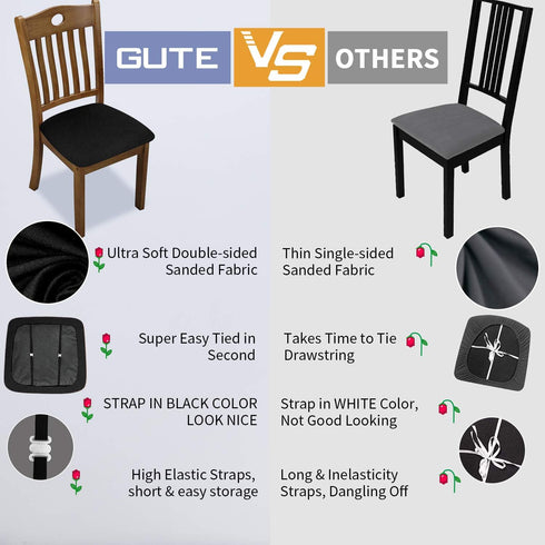 Gute Chair Seat Covers, Dining Room Chair Seat Covers with Ties, Stretch Solid Chair Covers Protectors for Dining Room Kitchen Chairs (4 Pcs, Blac...