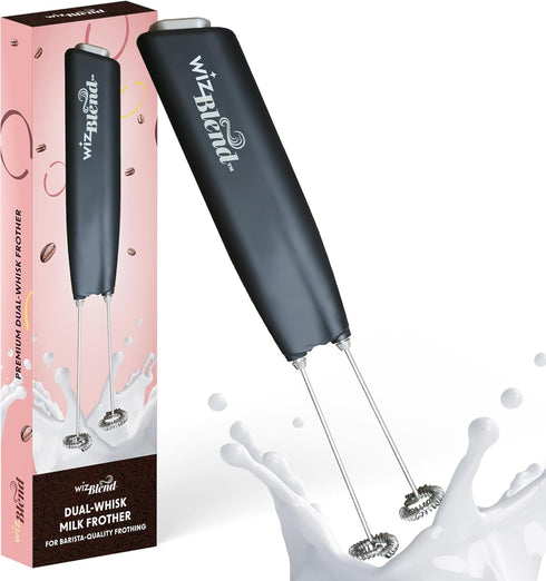 WizBlend Dual Whisk Milk Frother Wand - Powerful Handheld Frother - Electric Whisk Foam Maker for Coffee, Lattes, Cappuccino, Matcha, Hot Chocolat...