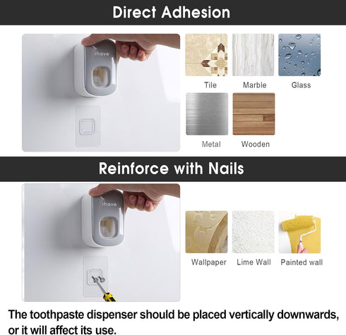 iHave Toothpaste Dispenser Wall Mount for Bathroom Automatic Toothpaste Squeezer (Grey)...