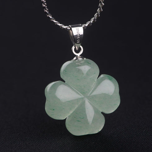 St. Patrick's Day Four Leaf Clover Pendant Necklace Green Aventurine Gemstone Pendant Necklace 18"...