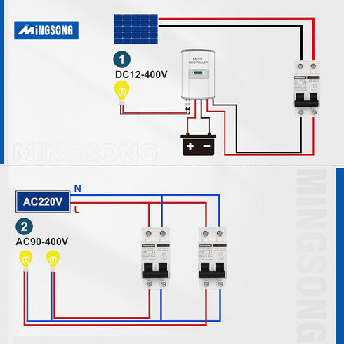DC Solar Panels Disconnect Switch 32 Amp AC Solar Shut Off Switch 12V-400V 2 Poles Small Miniature Circuit Breaker for Solar PV Homes, AC 110V DIN...