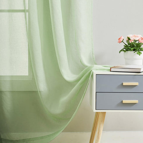 MYSTIC-HOME Sage Green Sheer Curtains 84 Inches Long, Rod Pocket Sheer Drapes for Living Room, Bedroom, 2 Panels, 52"x84", Semi Crinkle Voile Wind...