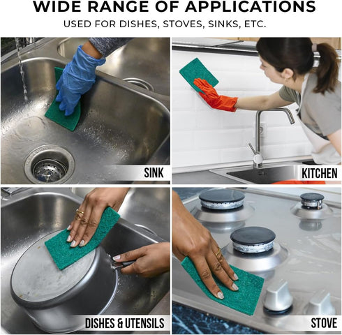 Green Medium Duty Cleaning Pads - Medium Duty Kitchen Scrub Sponges, Scouring Pads for Washing Dishes, Bathroom, Restaurant Cleaning Sponge, House...