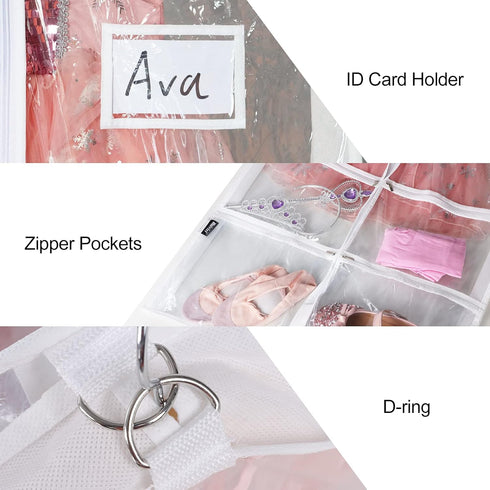 Univivi Clear PVC Dance Costume Bags Garment Bag 40 Inch for Dance Competitions, with 4 Medium Clear Zipper Pockets and 1 Large Back Zippered Pock...