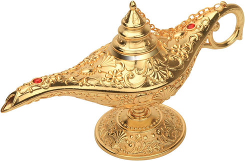 LAUYOO Classic Aladdin Magic Genie Lamp Legend Wishing Light Costume Lamp Metal Carved Arabian Props for Home Tabletop Decoration Party Birthday H...