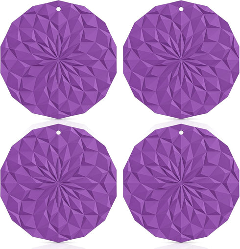 ME.FAN Silicone Trivet Mats - 4 Pack Pot Holders - 7.4'' Thickened Hot Pads for Hot pots, Pans and Dishes, Heat Resistant Silicone Trivet for Tabl...