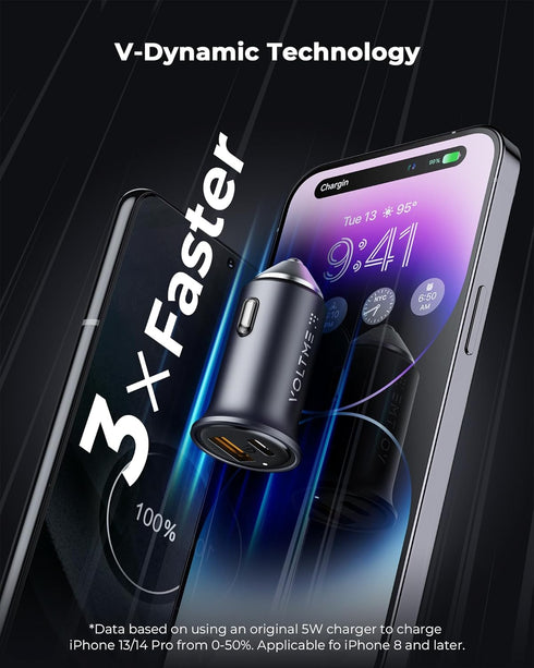 VOLTME Car Charger, 30W PD 3.0 USB C Car Charger, Fast Power Charging Block Dual Port USB A & C Plug Cigarette Lighter Charger Adapter for iPhone ...