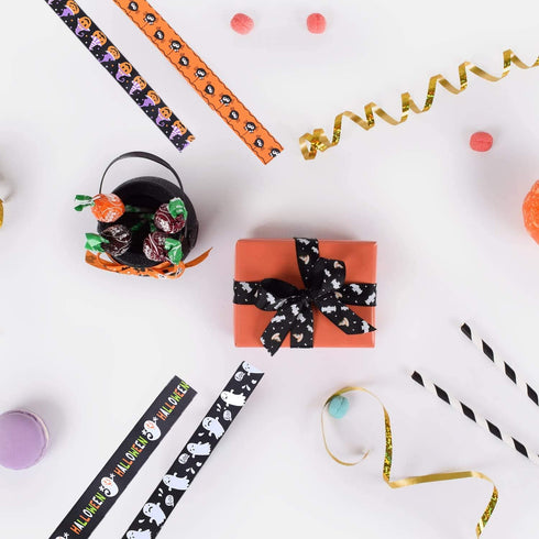 Halloween Ribbon, 30 Yards 1" Halloween Grosgrain Ribbons Pumpkin Lantern Ghost Spider Printed Gift Wrapping Ribbon Hair Bow Wreath Making for Hal...