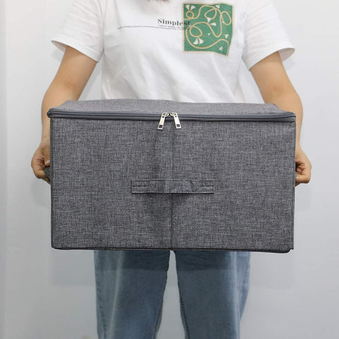 Folding Storage Box with Zip Lid and Handles, Rigid Storage Baskets With Linen Fabric& Plastic Board, Closet Shelf Drawers,Dark Gray, 2 pcs...