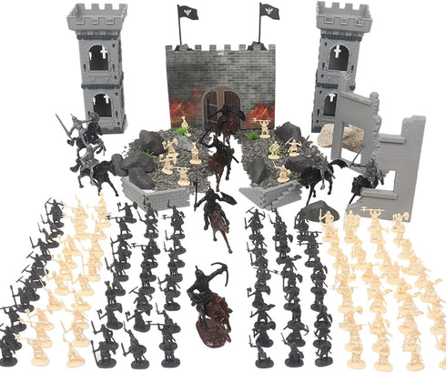 254pcs/set Medieval Castle Knights Action Figure Toy Army Playset with Toy Soldier, cavalry and arrow tower, Great for Girls and Boys(size:254PCS)...