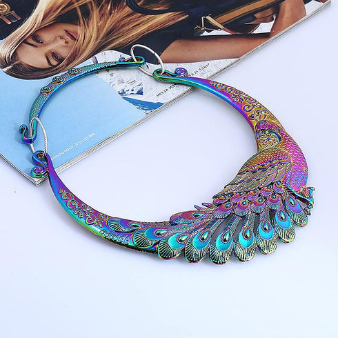 Vintage Ethnic Carved Peacock Necklace Chunky Collar Choker Jewelry Necklace for Women...